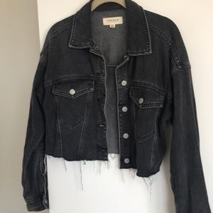 Pacsun Black cropped jean jacket raw hemline